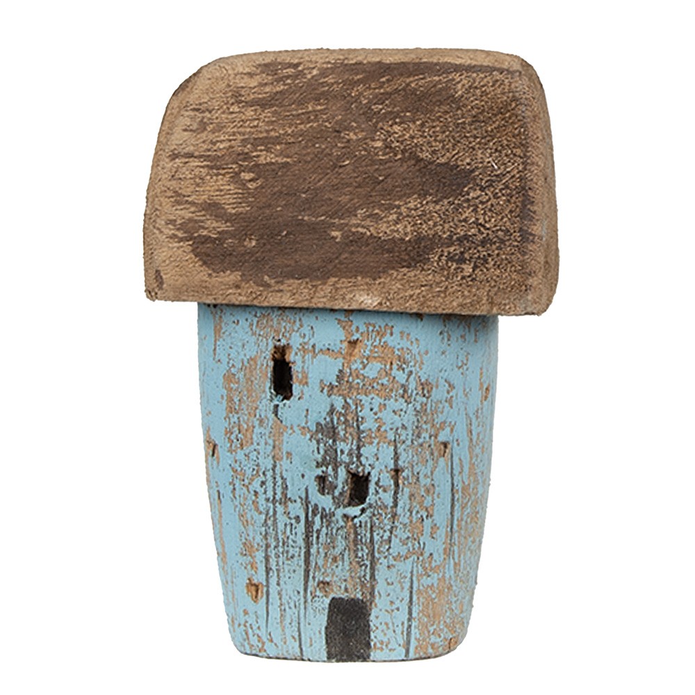 Modrá přírodní dřevěná dekorace domek - 6*4*10 cm