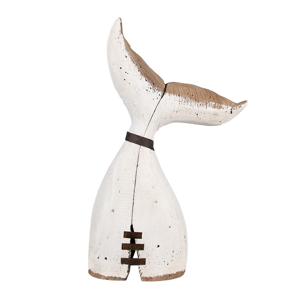 Bílá antik dřevěná dekorace velrybí ocas Nauticco - 27*10*45 cm 6H2347