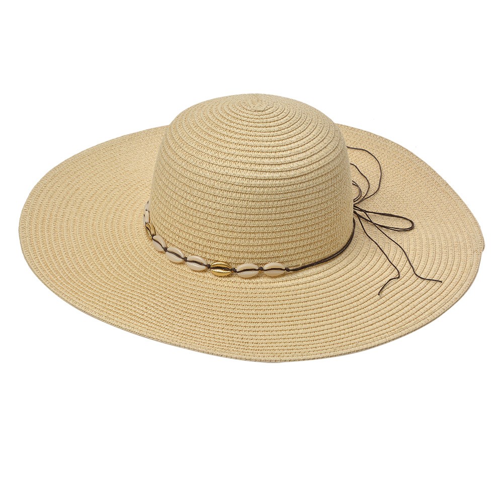 Levně Béžový dámský klobouk s mušličkami JZHA0103