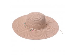 Růžový dámský klobouk s mušličkami