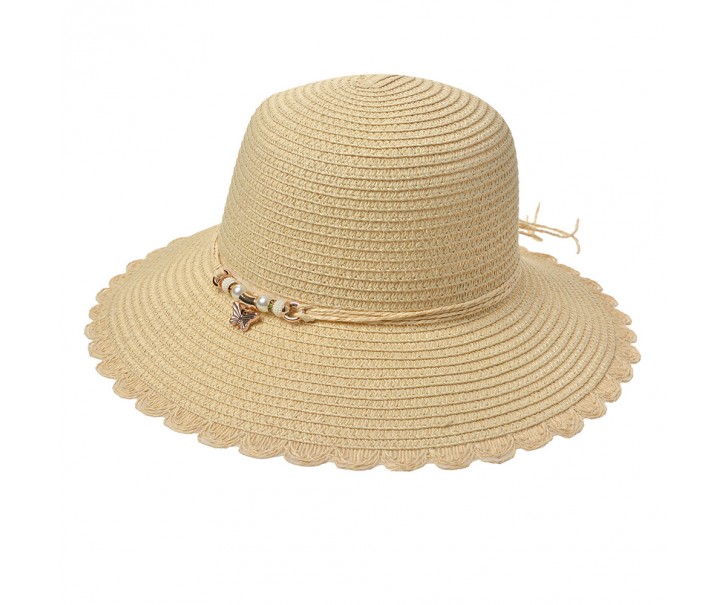 Béžový dámský klobouk s ozdobným okrajem