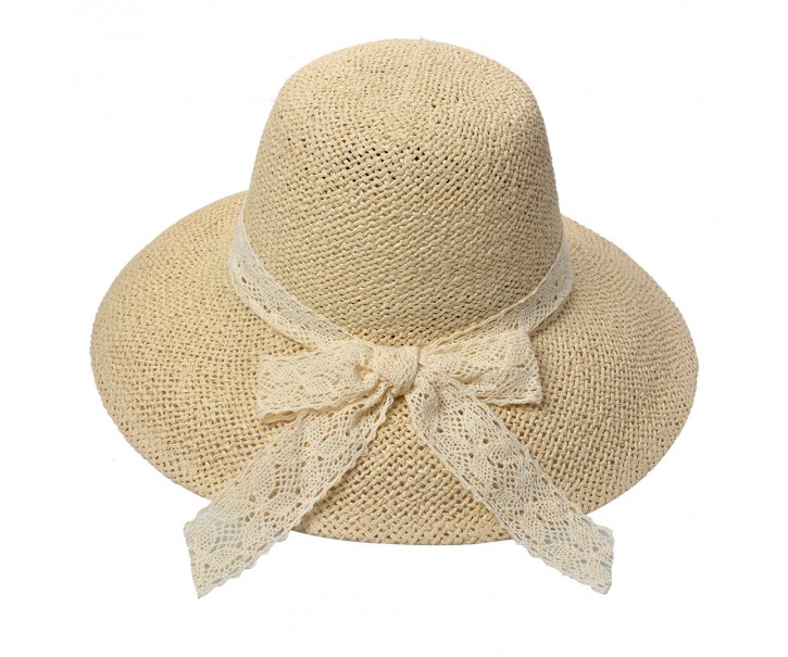 Béžový dámský klobouk s mašlí 