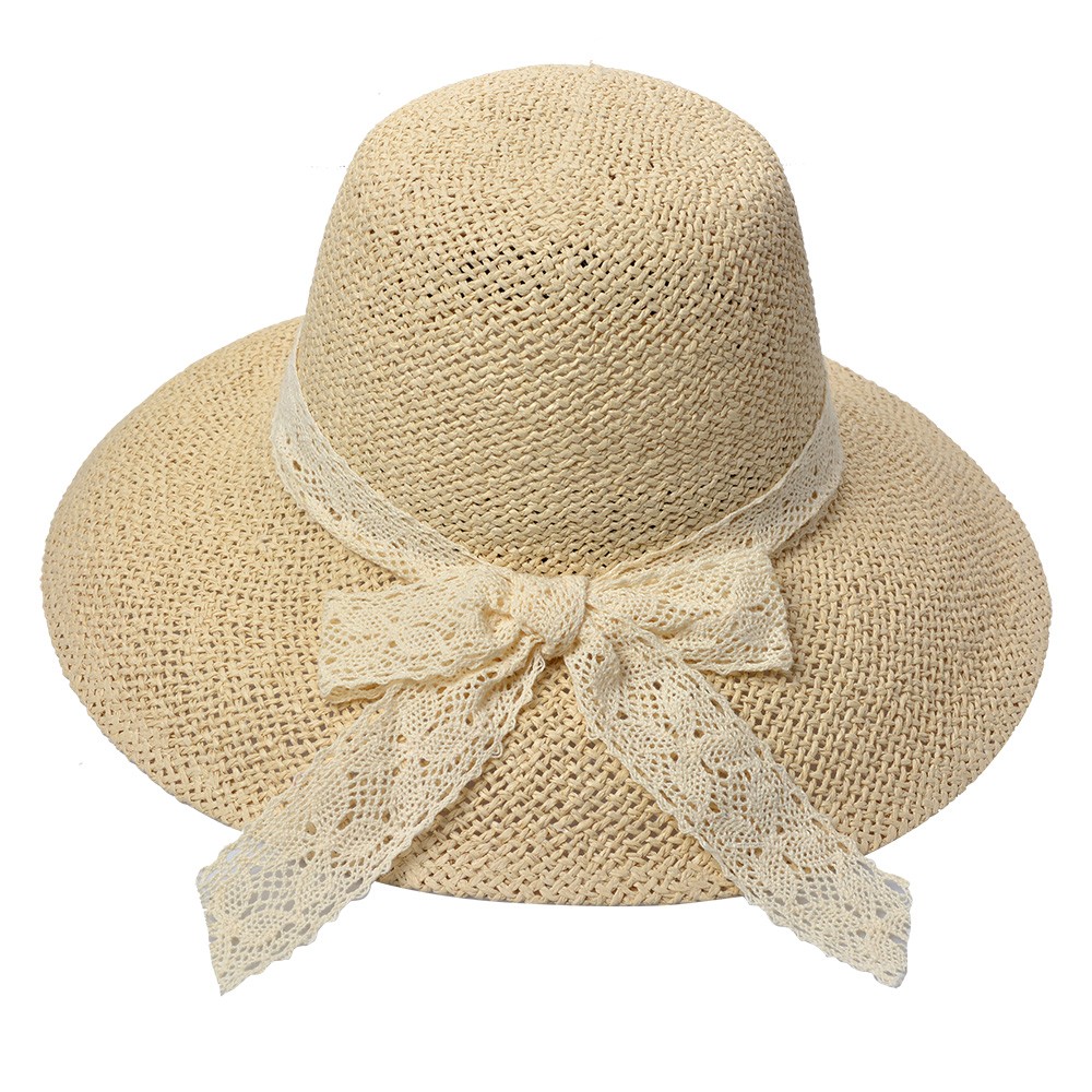 Levně Béžový dámský klobouk s mašlí JZHA0111