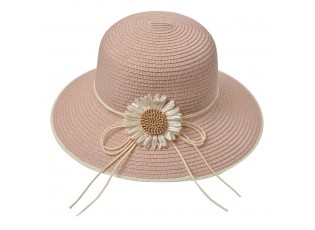 Růžový dámský klobouk s mašlí a kytičkou