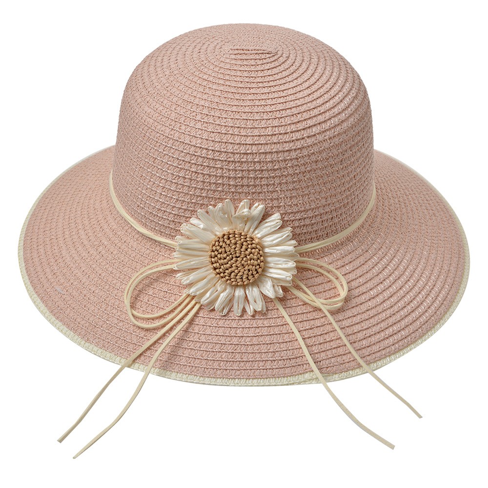 Růžový dámský klobouk s mašlí a kytičkou JZHA0112P
