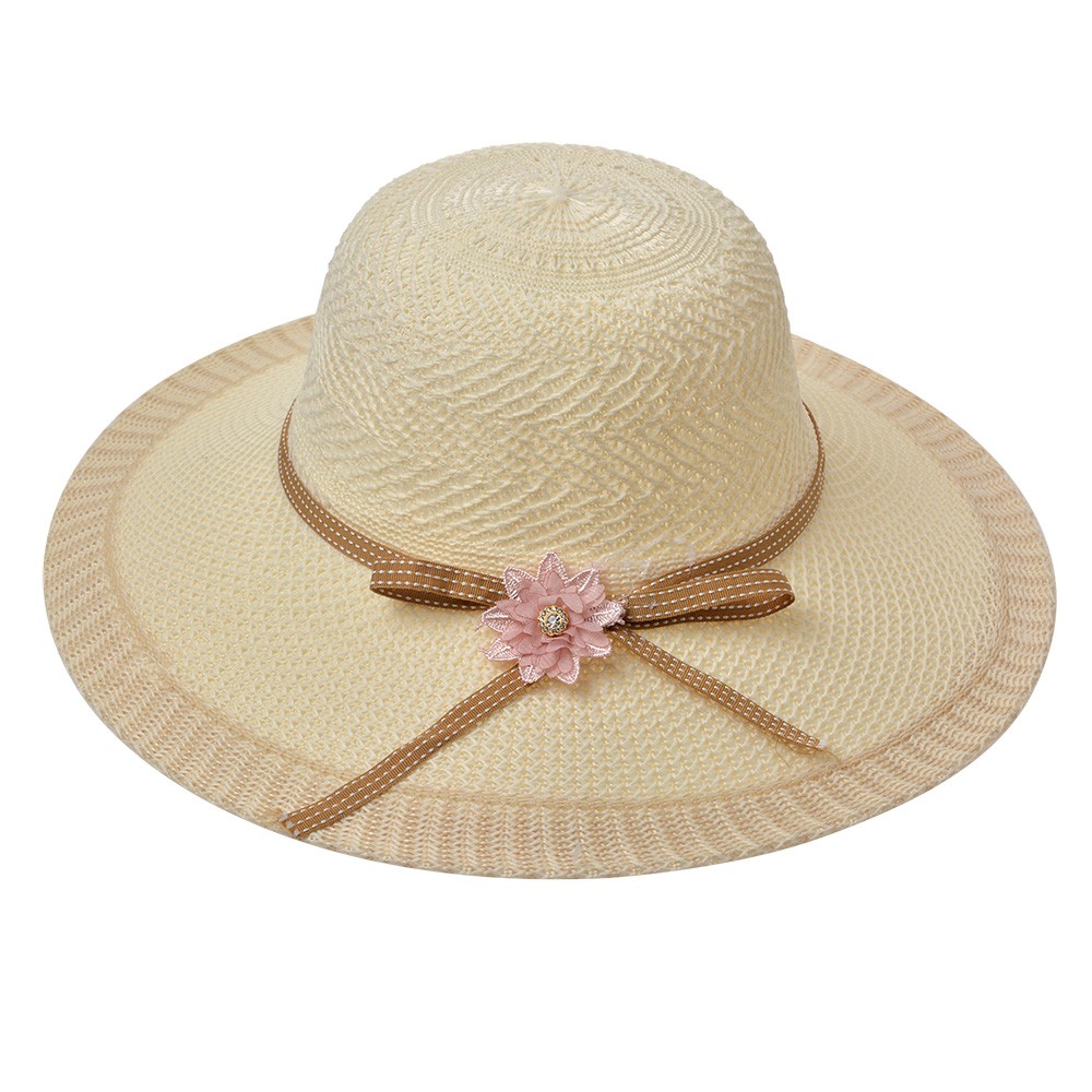 Béžový dámský klobouk s mašlí a kytičkou Clayre & Eef