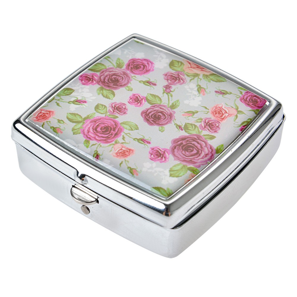 Levně Kovová krabička na pilulky / šperky s růžičkami - 5*5 cm JZPB0001