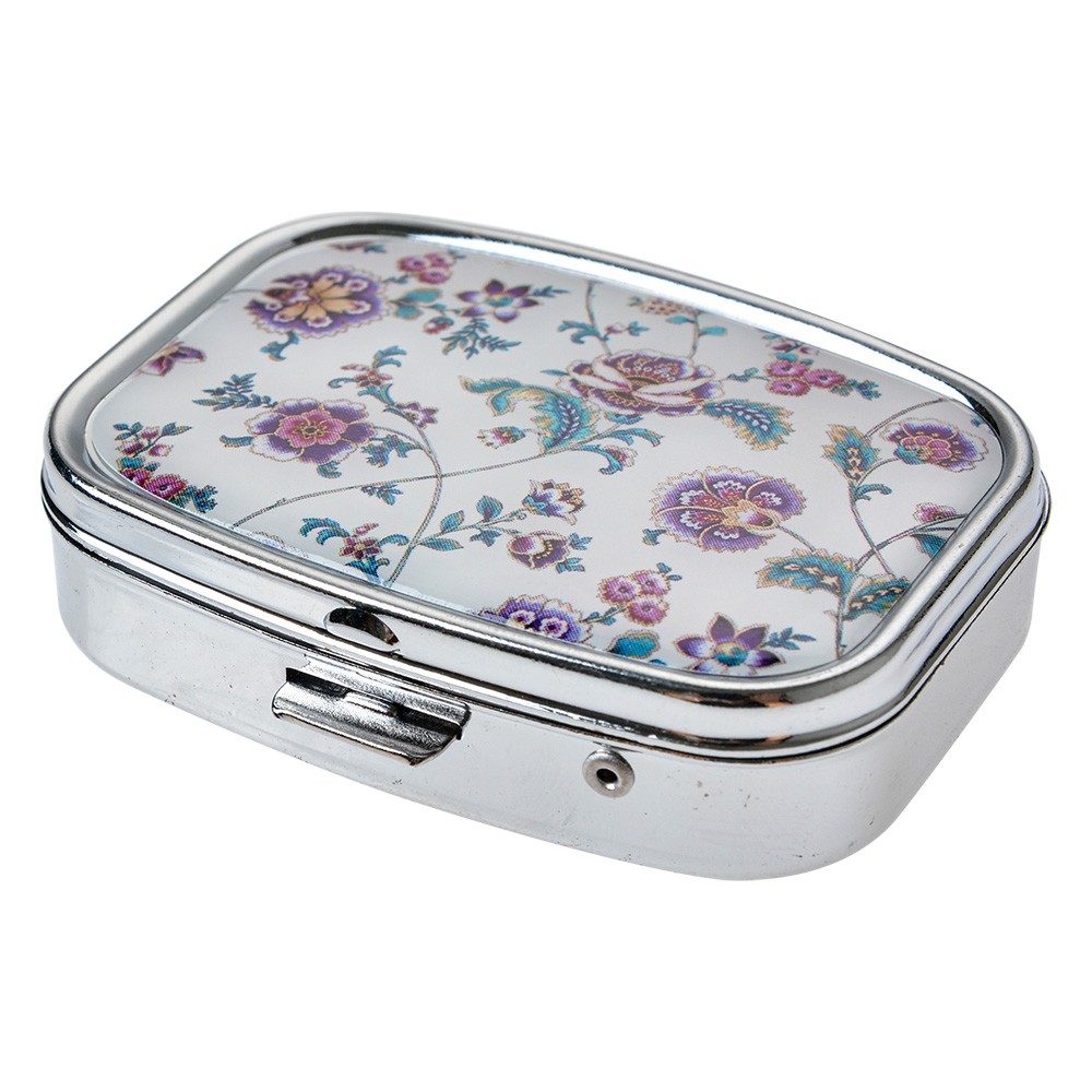Levně Kovová krabička na pilulky / šperky s barevnými květy - 4*5 cm JZPB0005