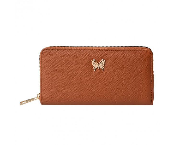 Hnědá dámská peněženka s motýlkem - 19*10 cm