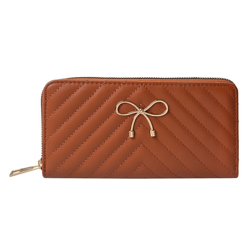 Levně Hnědá dámská peněženka s mašličkou - 19*10 cm JZWA0198