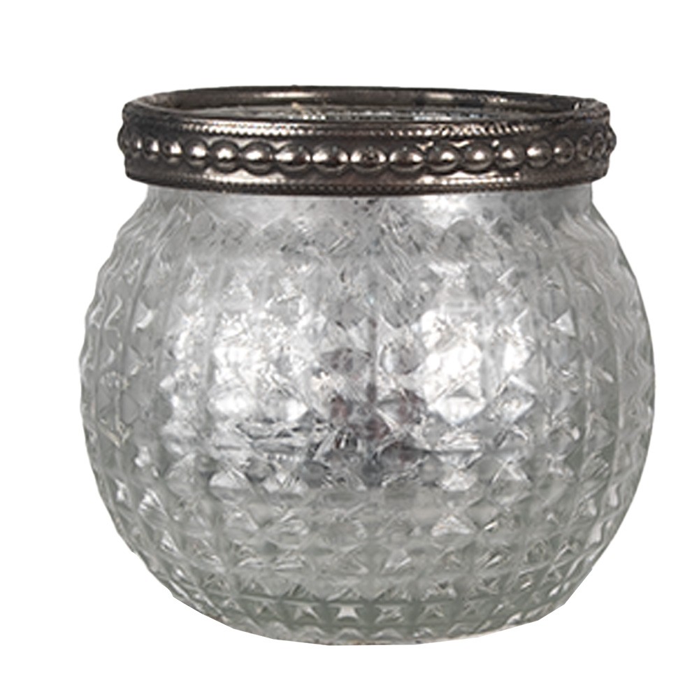 Šedo-stříbrný skleněný svícen na čajovou svíčku - Ø 7*6 cm Clayre & Eef