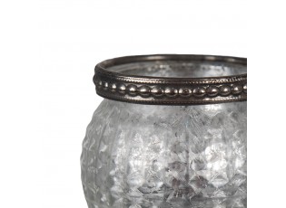 Šedo-stříbrný skleněný svícen na čajovou svíčku - Ø 7*6 cm