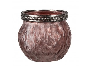 Růžový skleněný svícen na čajovou svíčku - Ø 7*6 cm
