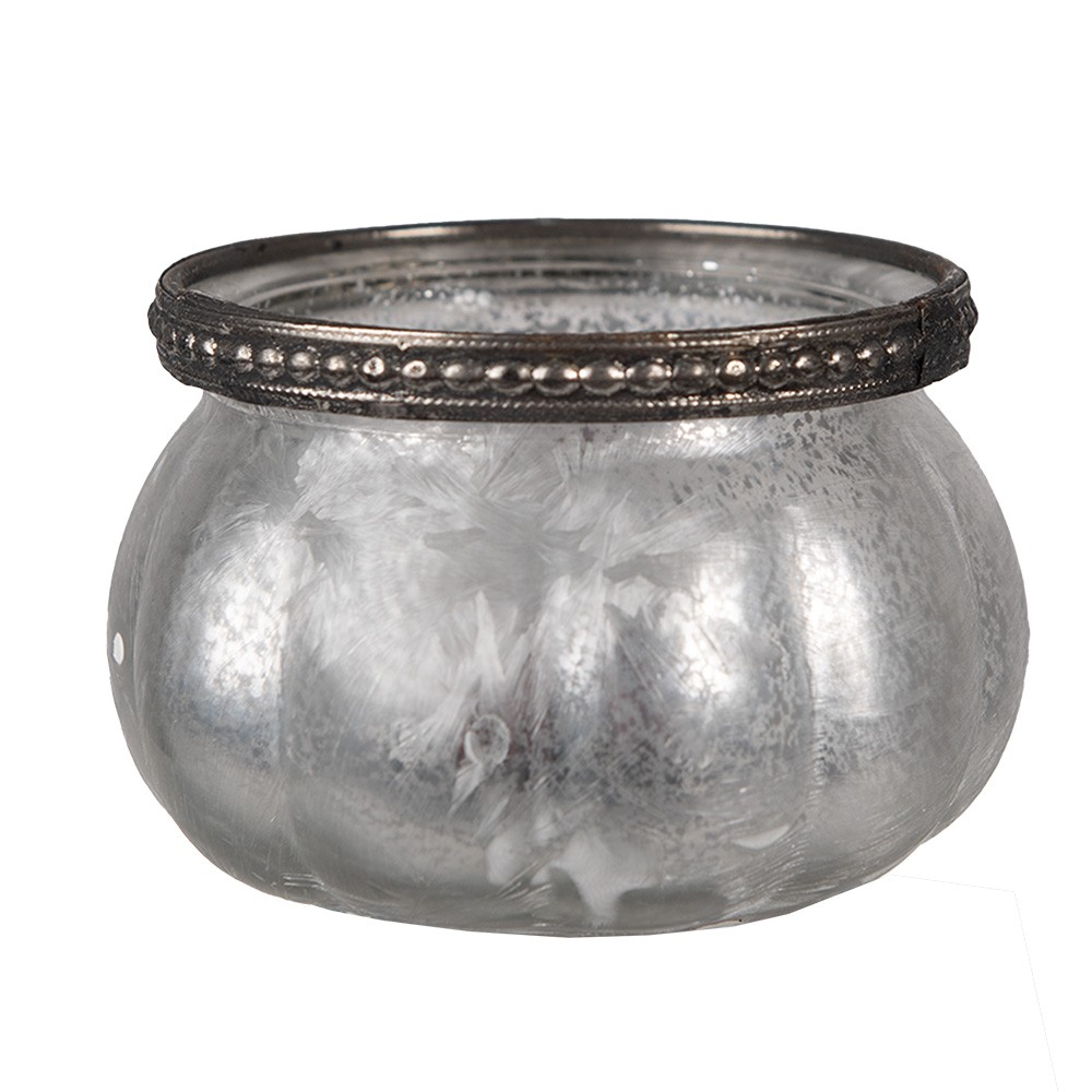 Šedo-stříbrný skleněný svícen na čajovou svíčku - Ø 9*6 cm 6GL4379