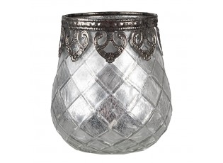 Stříbrno-šedý skleněný svícen na čajovou svíčku - Ø 9*11 cm