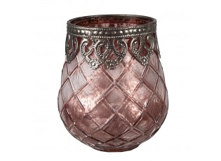 Růžový skleněný svícen na čajovou svíčku - Ø 9*11 cm