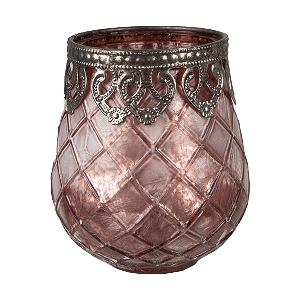 Růžový skleněný svícen na čajovou svíčku - Ø 9*11 cm Clayre & Eef