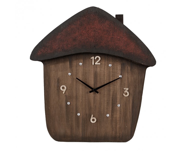 Dřevěné nástěnné hodiny ve tvaru domku - 37*4*40 cm / 1*AA