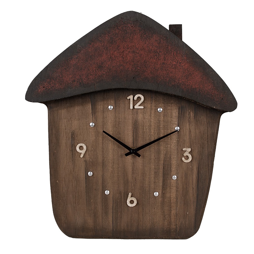 Levně Dřevěné nástěnné hodiny ve tvaru domku - 37*4*40 cm / 1*AA 6KL0820
