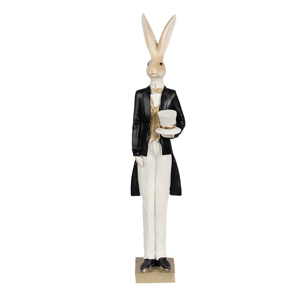 Dekorace zajíc elegán v černém fraku s kloboukem - 7*6*32 cm