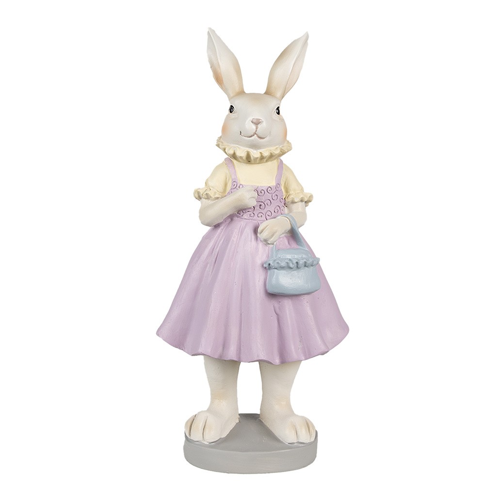 Dekorace králičí slečna v fialových šatech s kabelkou - 12*10*27 cm Clayre & Eef