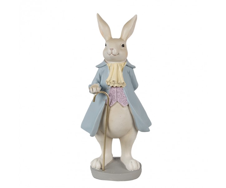 Dekorace králíček v modrém kabátě se zlatou hůlkou - 12*9*26 cm