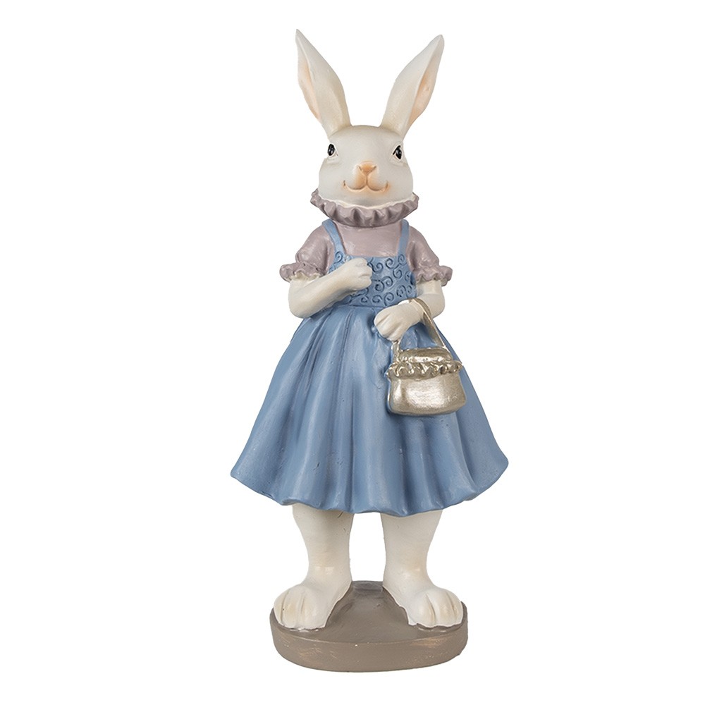 Dekorace králičí slečna v modrých šatech s kabelkou - 12*10*27 cm 6PR4016