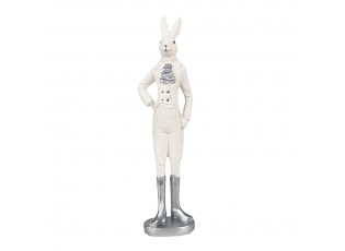Bílá dekorace králík ve fraku a stříbrných botech - 5*4*20 cm