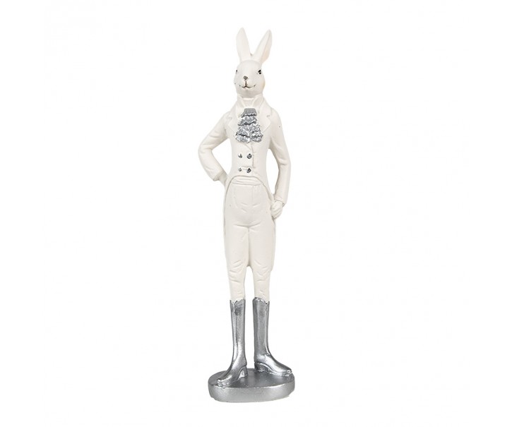 Bílá dekorace králík ve fraku a stříbrných botech - 5*4*20 cm