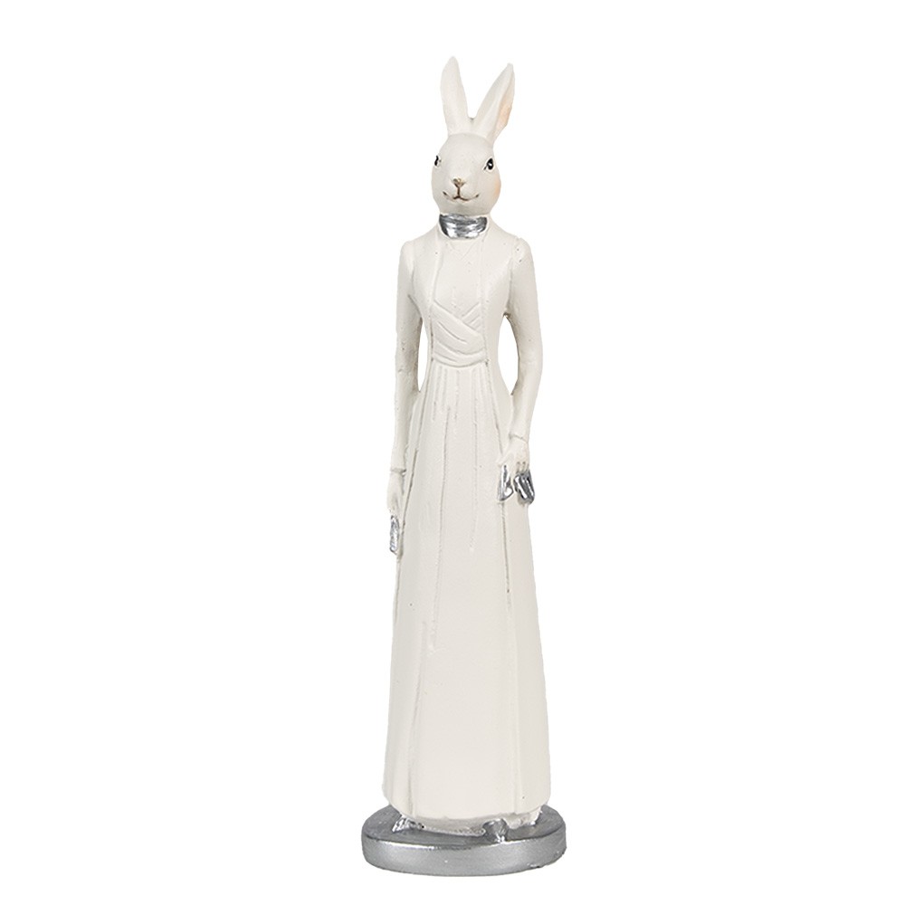 Bílá dekorace králičí žena v šatech - 5*5*20 cm Clayre & Eef