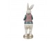Dekorace bílý králík v košili a s holí - 12*10*32 cm