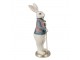 Dekorace bílý králík v košili a s holí - 12*10*32 cm