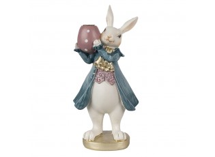 Svícen bílý králík v modrém kabátě s vajíčkem - 10*8*20 cm