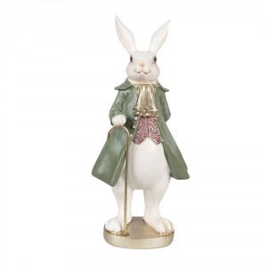 Dekorace bílý králík v kabátě s holí - 12*9*26 cm