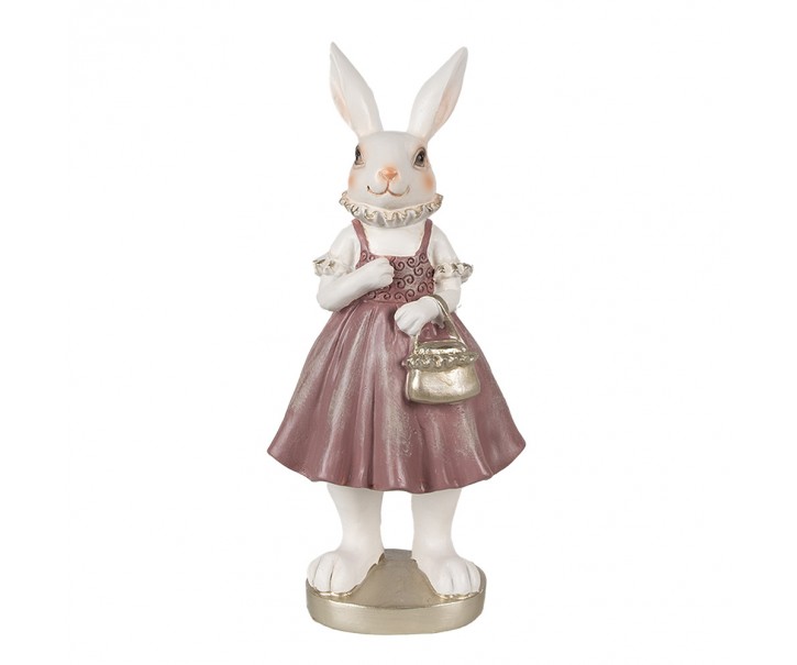 Dekorace bílá králičí žena v šatech s kabelkou - 12*10*27 cm