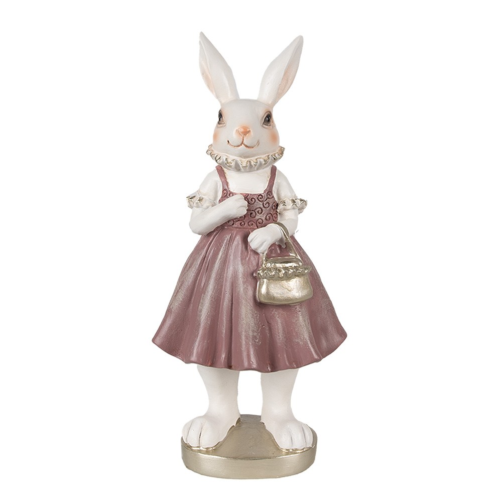 Dekorace bílá králičí žena v šatech s kabelkou - 12*10*27 cm Clayre & Eef