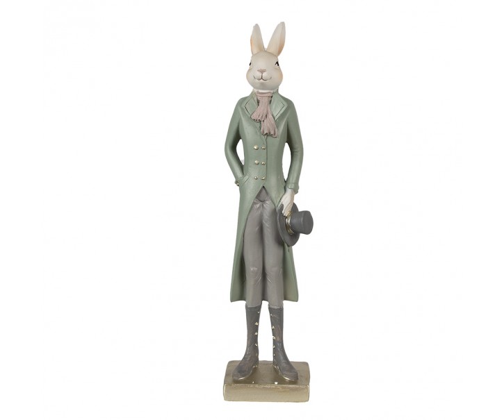 Dekorace králík elegán v zeleném fraku s kloboukem - 9*7*36 cm