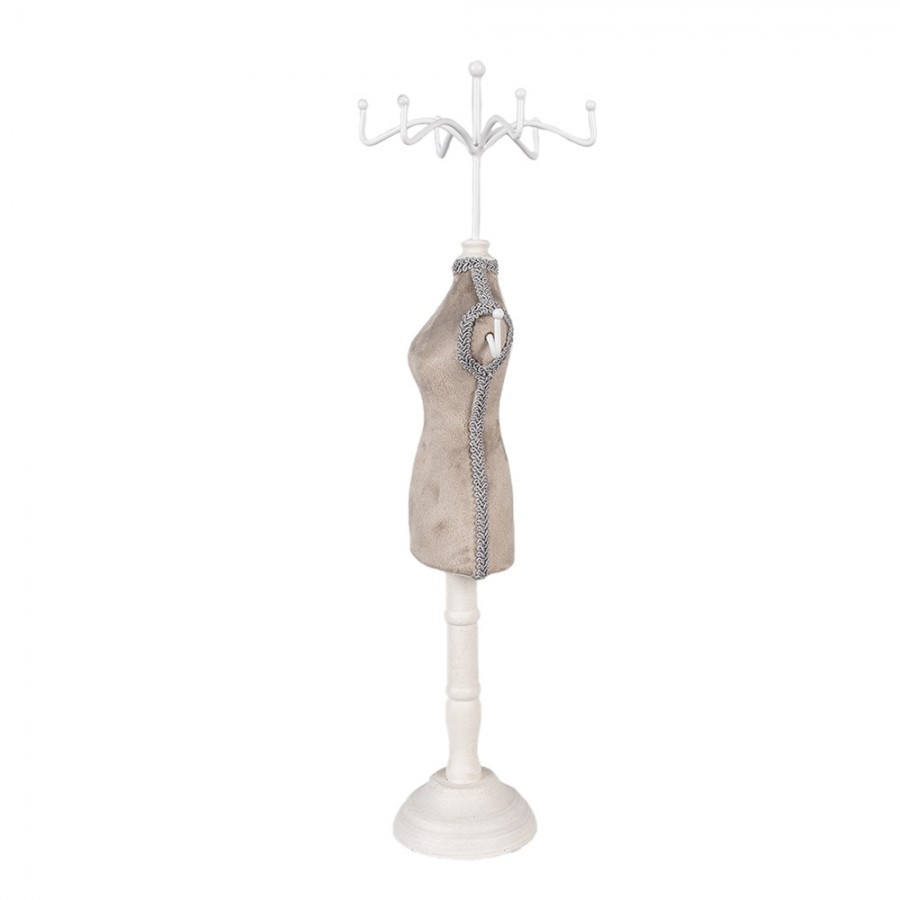 Béžovo-bílý stojan na šperky ve tvaru figuríny - 12*12*39 cm