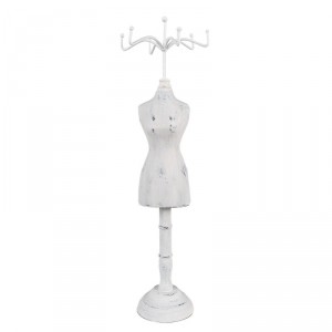 Bílý antik dřevěný stojan na šperky ve tvaru figuríny - 12*12*39 cm