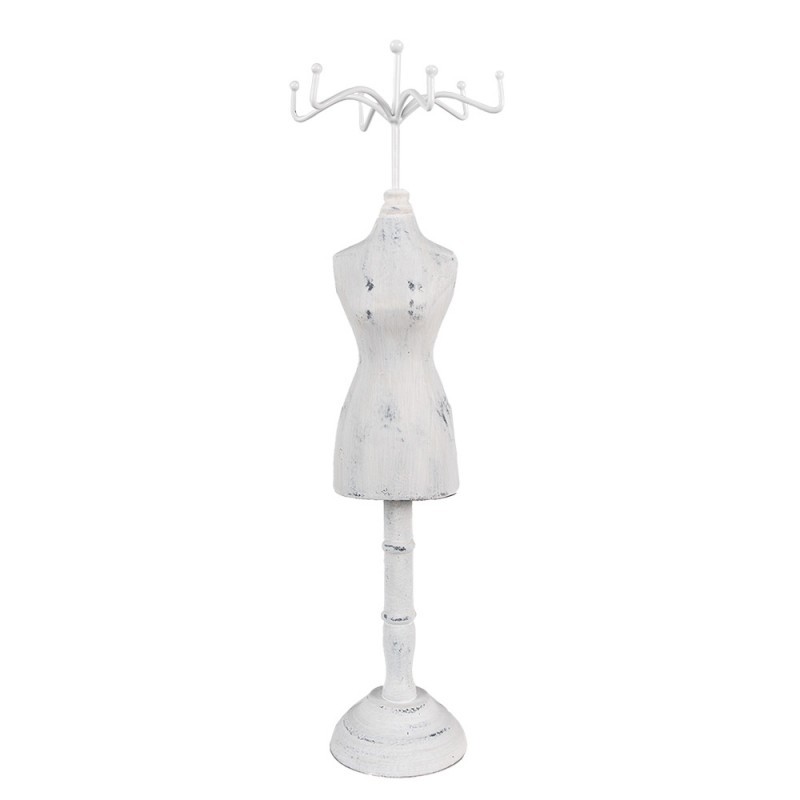 Bílý antik dřevěný stojan na šperky ve tvaru figuríny - 12*12*39 cm