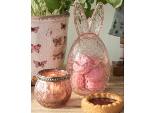 Růžový skleněný svícen na čajovou svíčku - Ø 7*6 cm