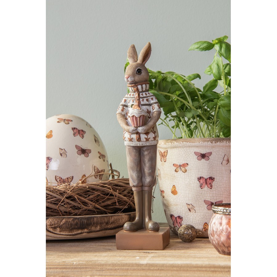 Dekorace králík ve svetříku s dortíkem - 7*7*28 cm