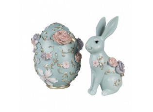 Modrá dekorace králíček zdobený květy - 16*11*28 cm