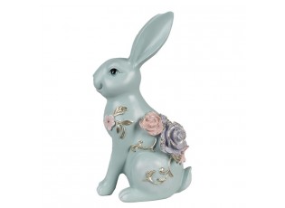 Modrá dekorace králíček zdobený květy - 16*11*28 cm