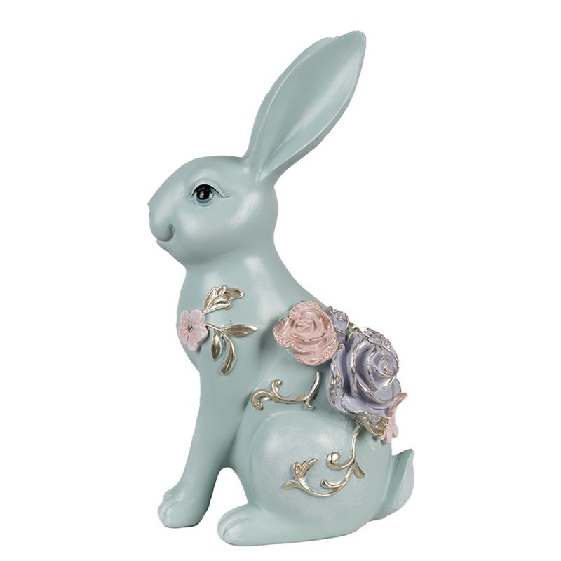 Levně Modrá dekorace králíček zdobený květy - 16*11*28 cm 6PR5042