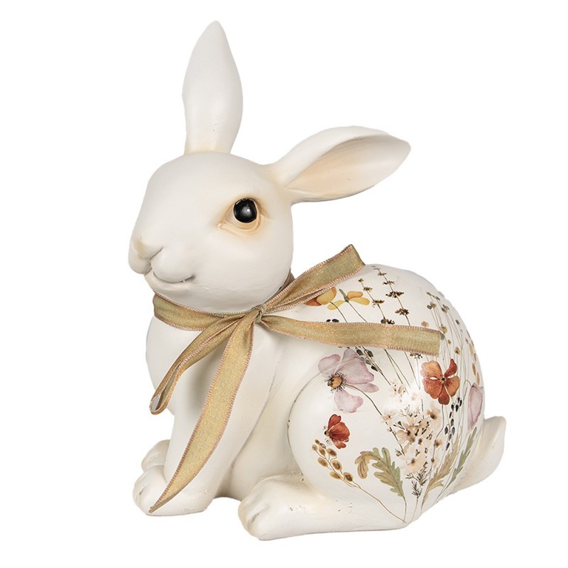 Levně Béžová dekorace králíček zdobený květy - 15*11*20 cm 6PR4126