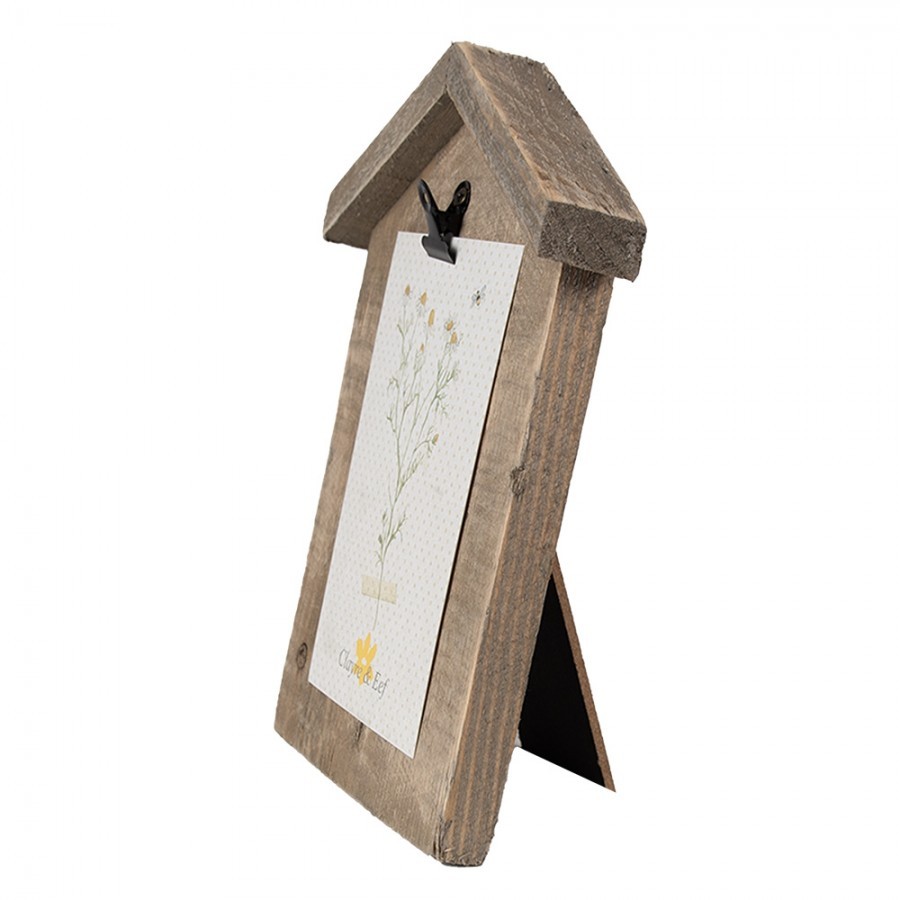 Hnědý antik dřevěný fotorámeček domek s klipem Clipp - 17*3*21 cm / 10*15 cm