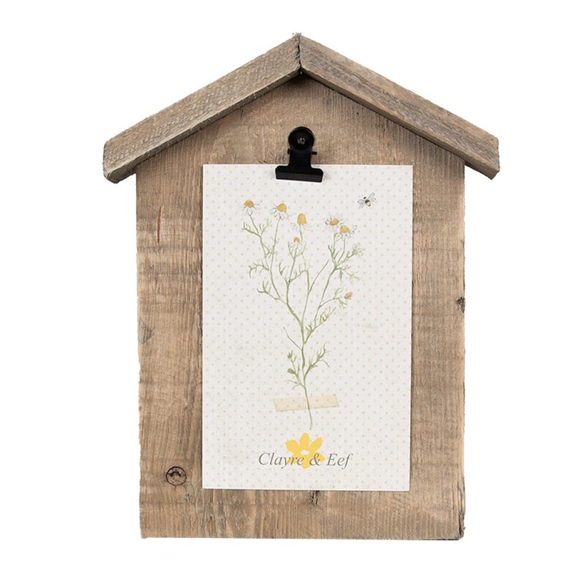Hnědý antik dřevěný fotorámeček domek s klipem Clipp - 17*3*21 cm / 10*15 cm