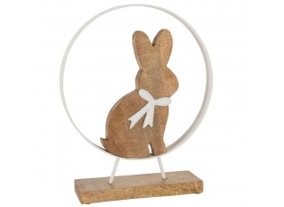 Dřevěná dekorace králíček s mašlí na podstavci - Ø 21*4*31cm