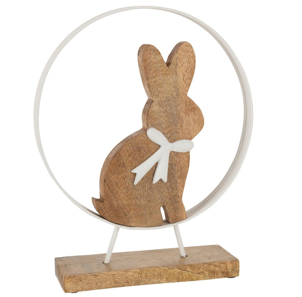 Dřevěná dekorace králíček s mašlí na podstavci - Ø 21*4*31cm